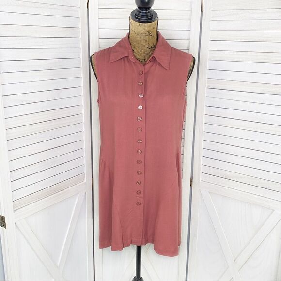Simply Noelle Sleeveless Button Front Split Seam Tunic Shirt Mauve Pink Small - Picture 1 of 13